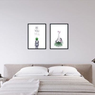 סט תמונות חדר שינה ציור נשים צמחים