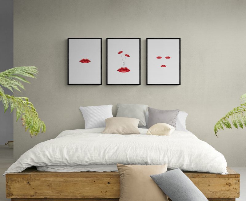 סט תמונות לחדר שינה ציור שפתיים
